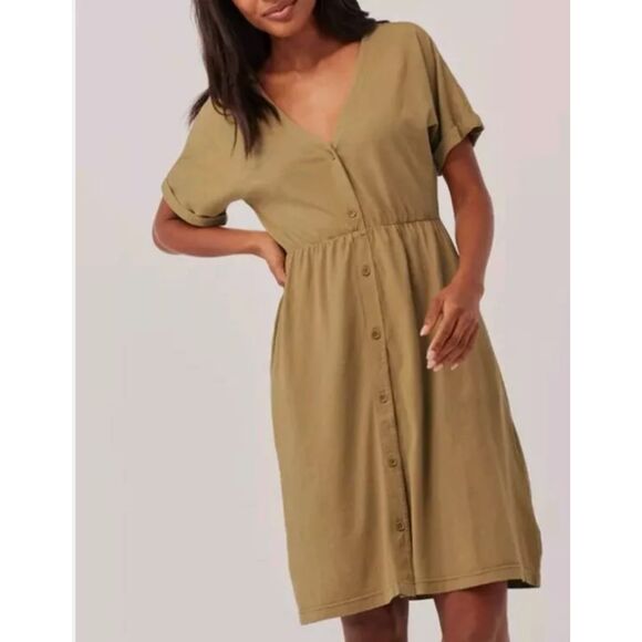 Pact Fennel The Portside Organic Cotton Linen Dress Fennel XS - Picture 1 of 7